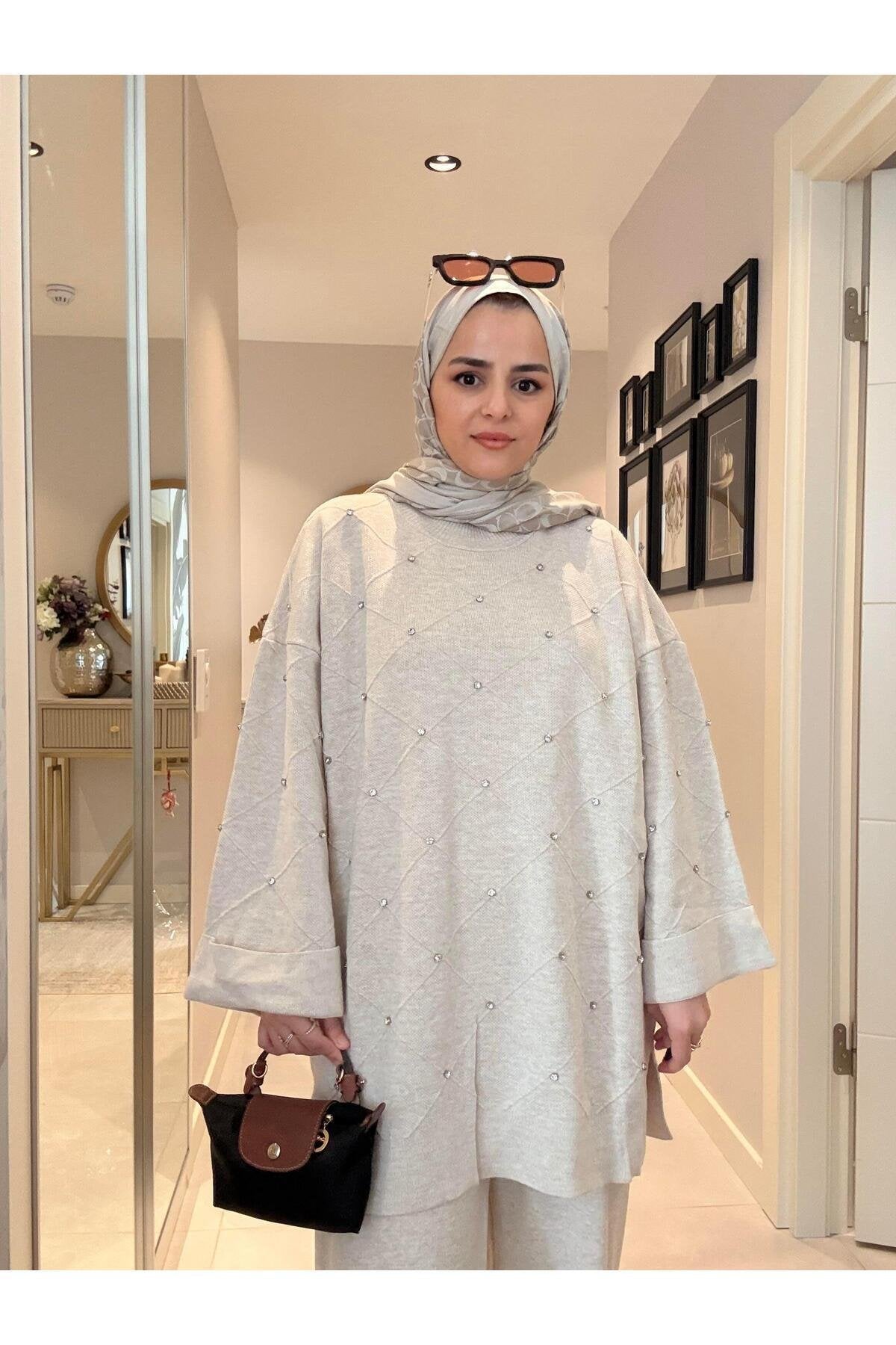 Düğmeli Günlük Triko Ikili Takım Yeşil