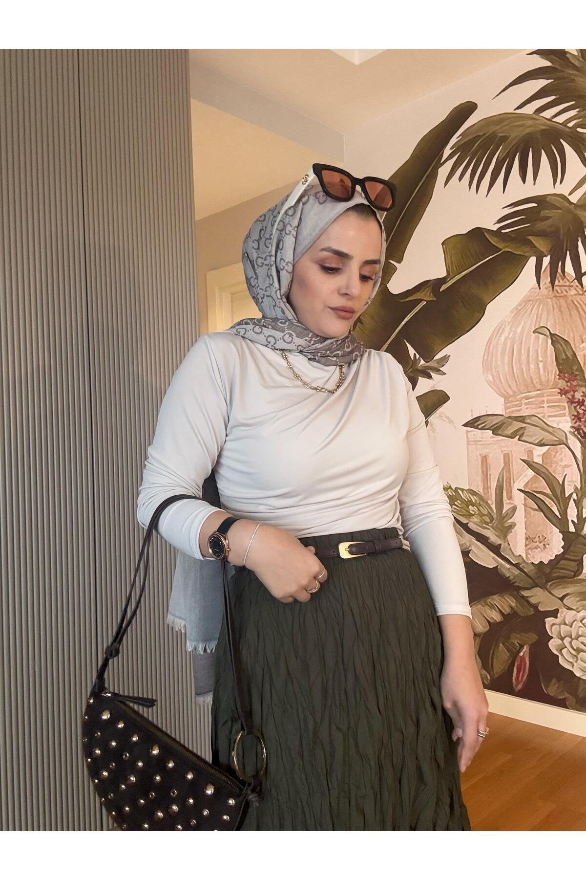 Kırışık Kumaşlı Etekli Takım Lacivert