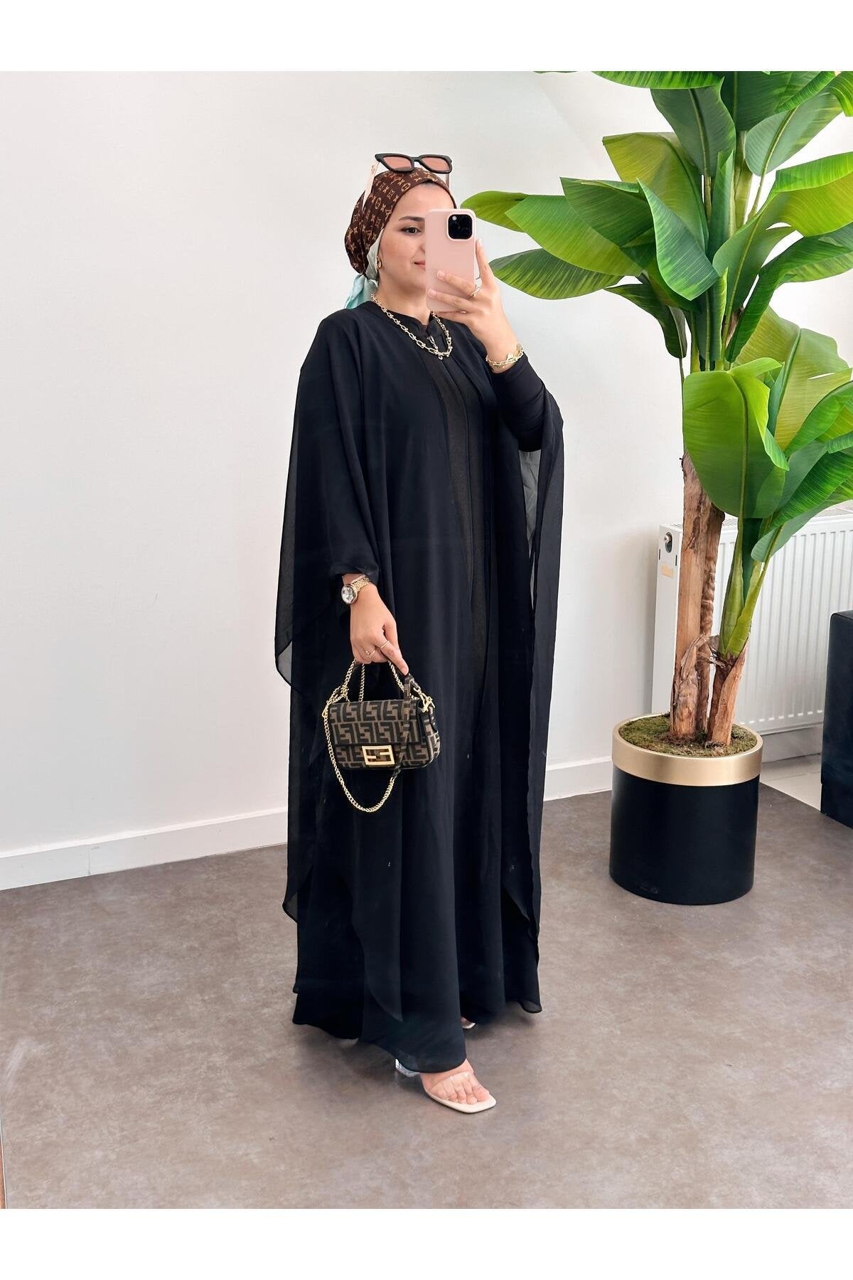 Abaya Fermuarlı  Ferace Şifon - Tül