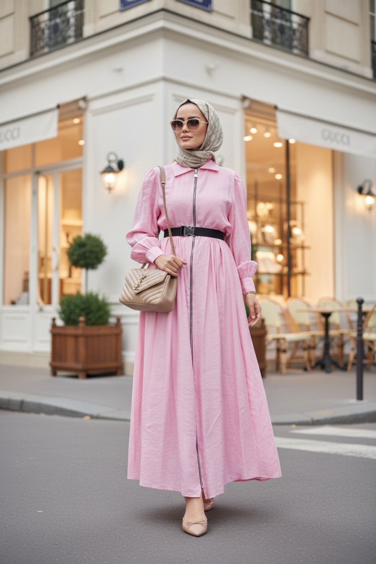Fermuarlı Pamuklu Tesettür Elbise | Yazlık Günlük ve Özel Gün Elbisesi | Pembe