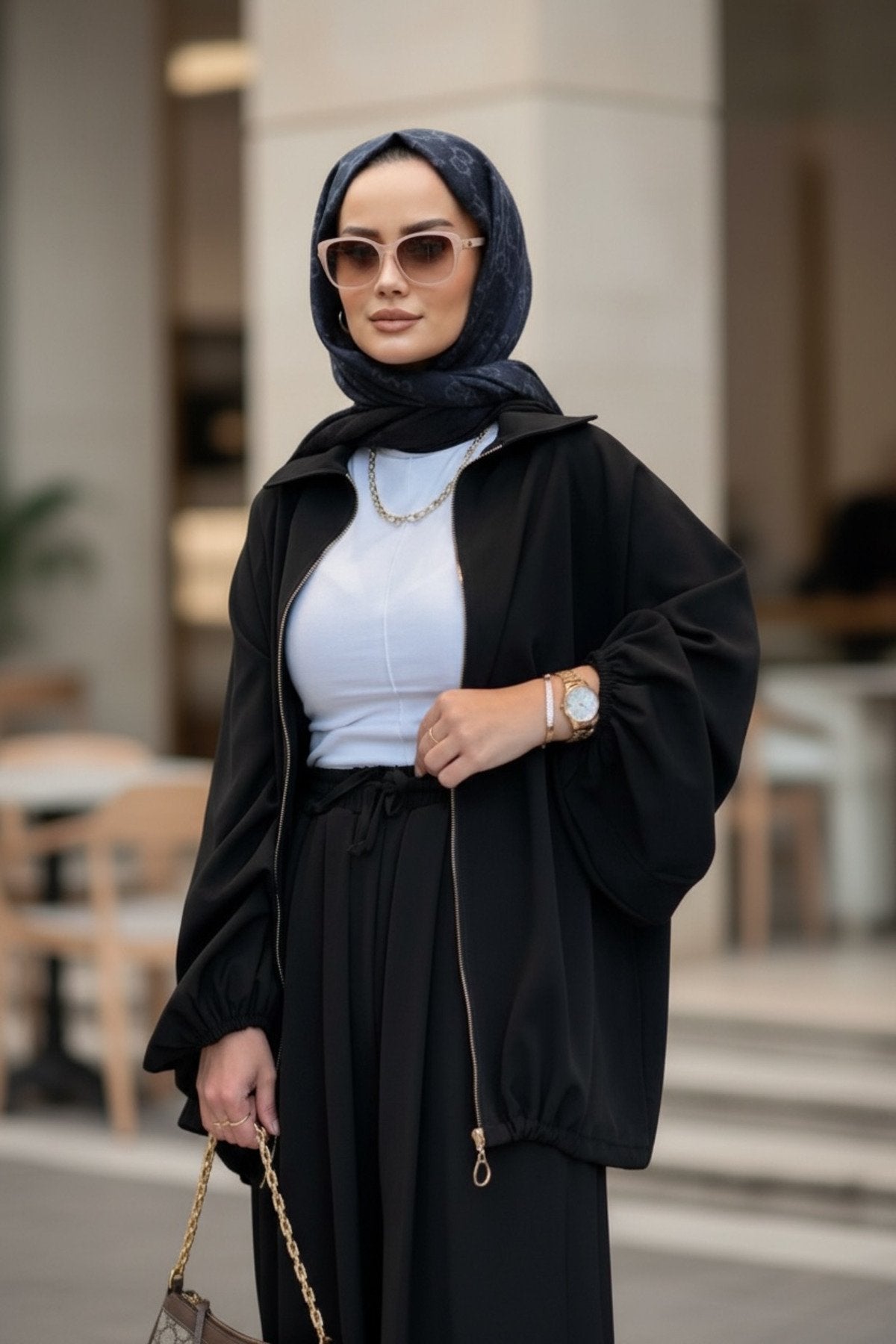 Eleganza Palazzo Fermuarlı İkili Takım – Mevsimlik -36-50 Beden Siyah