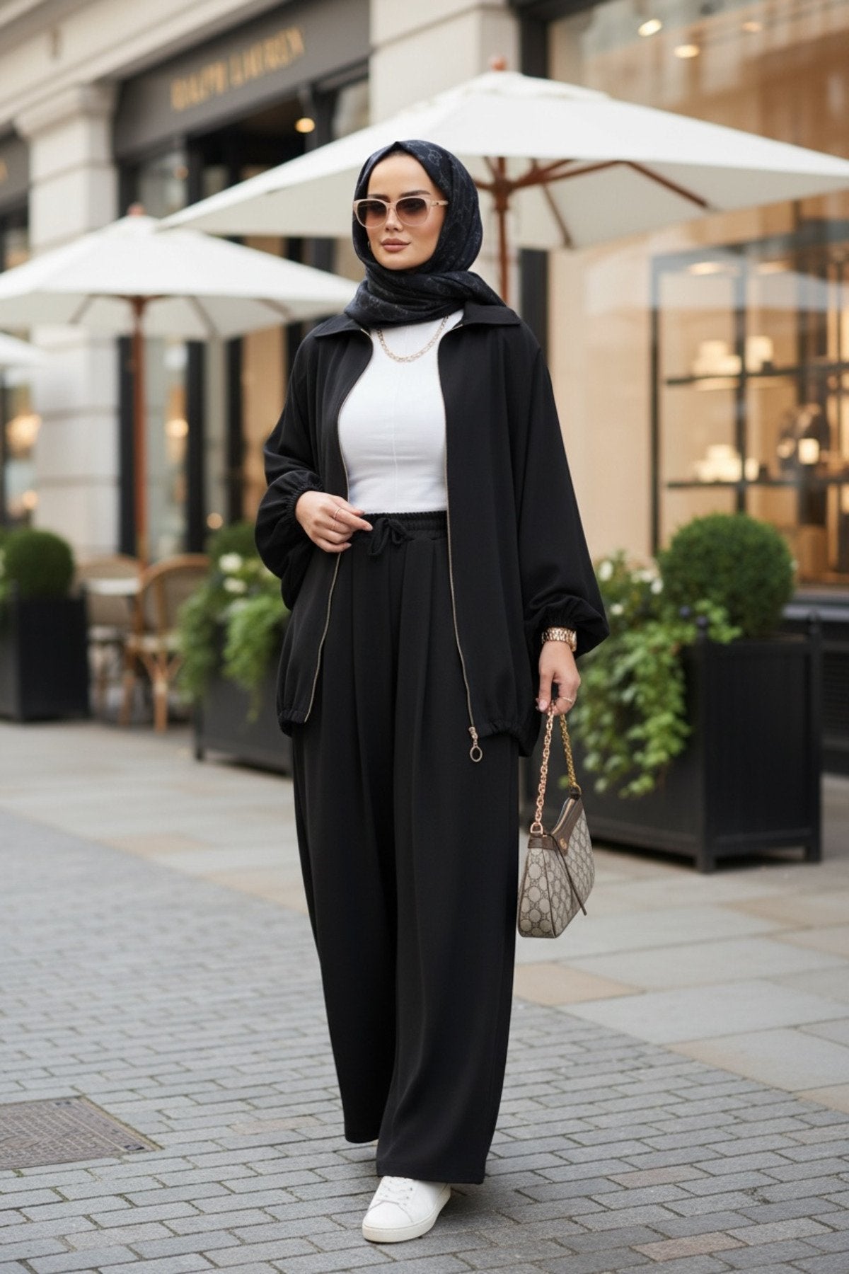 Eleganza Palazzo Fermuarlı İkili Takım – Mevsimlik -36-50 Beden Siyah