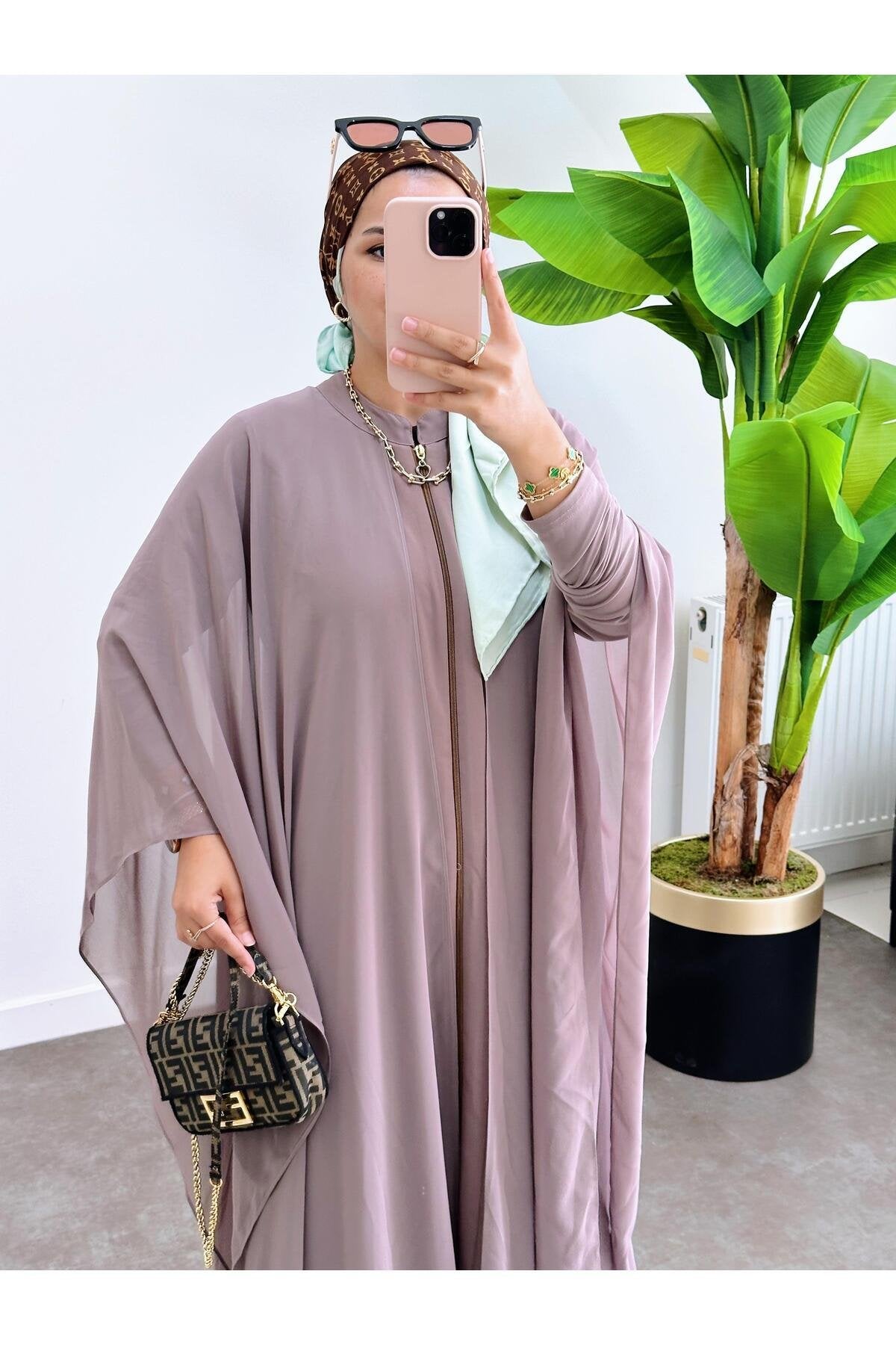 Abaya Fermuarlı  Ferace Şifon - Tül