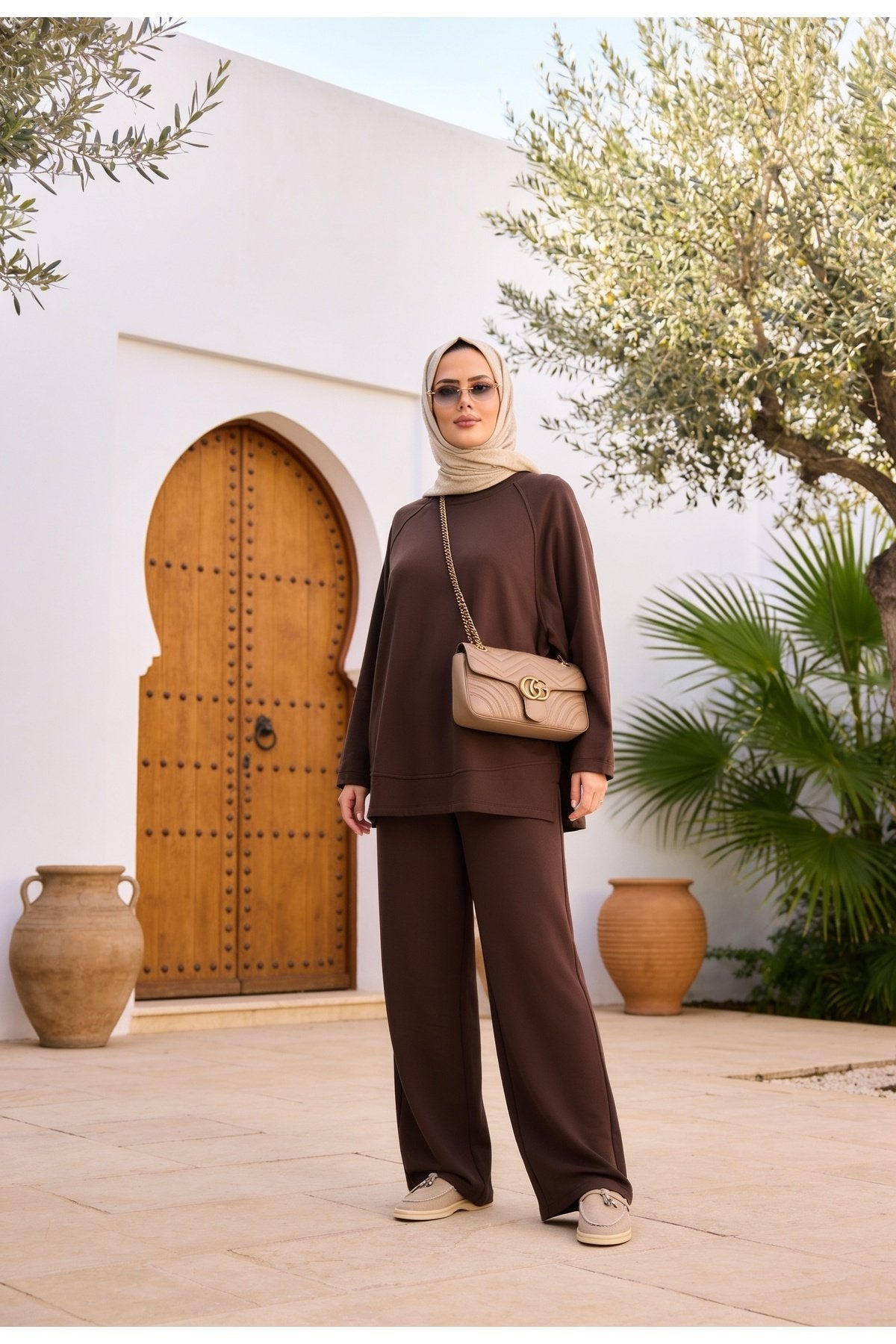Aluna Modal Pantolonlu Takım | Premium Oversize Rahat Kalıp-Acıkahve
