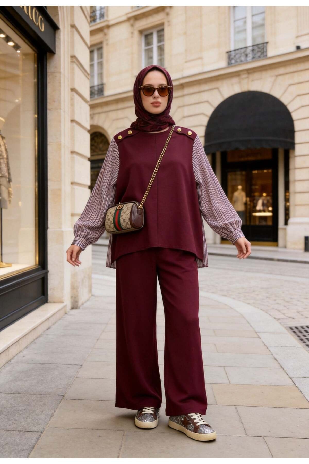 Marina Gömlek Çizgili İkili Takım-Lacivert