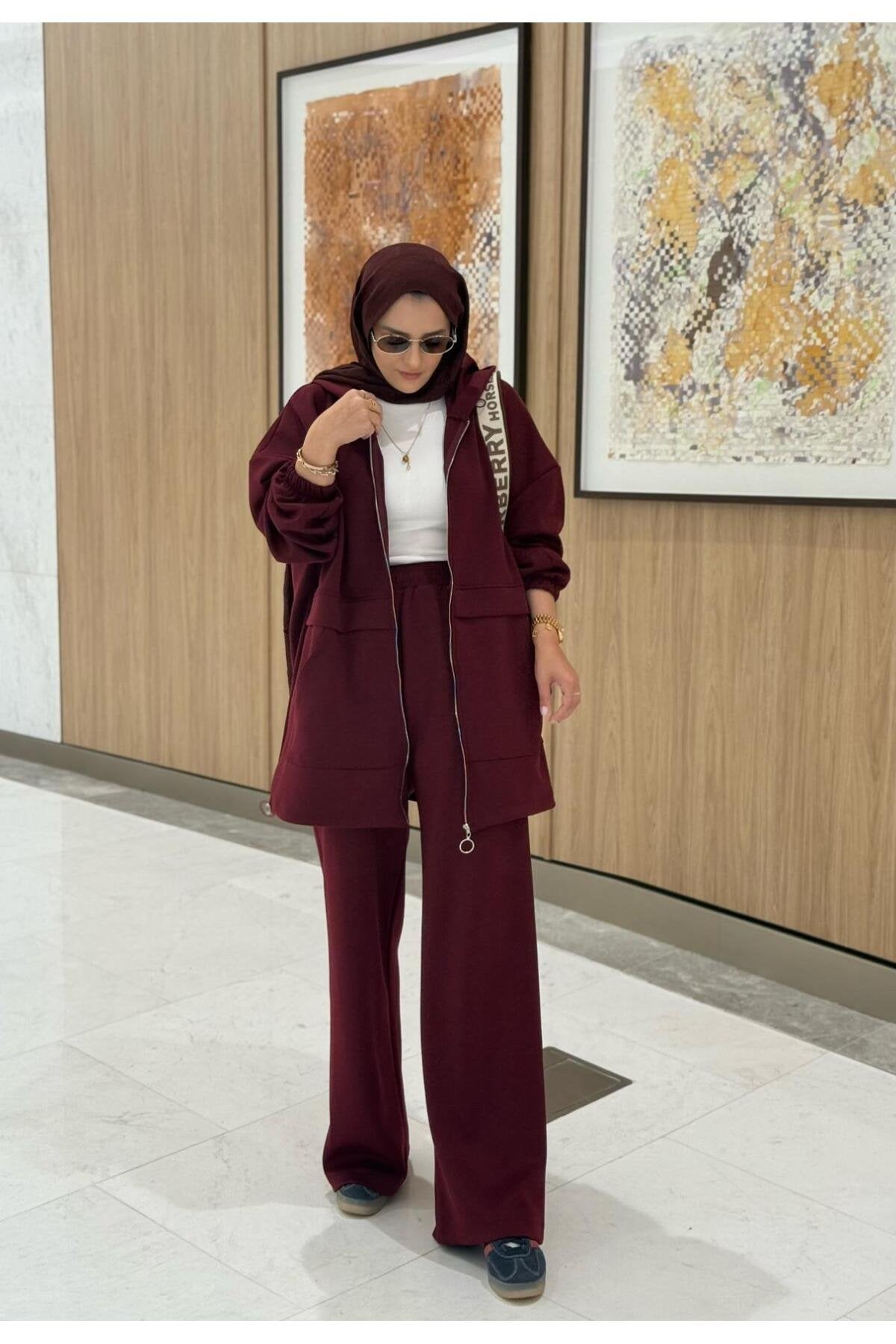 Velvet Modal Kapşonlu İkili Tesettür Takım Acıkahve