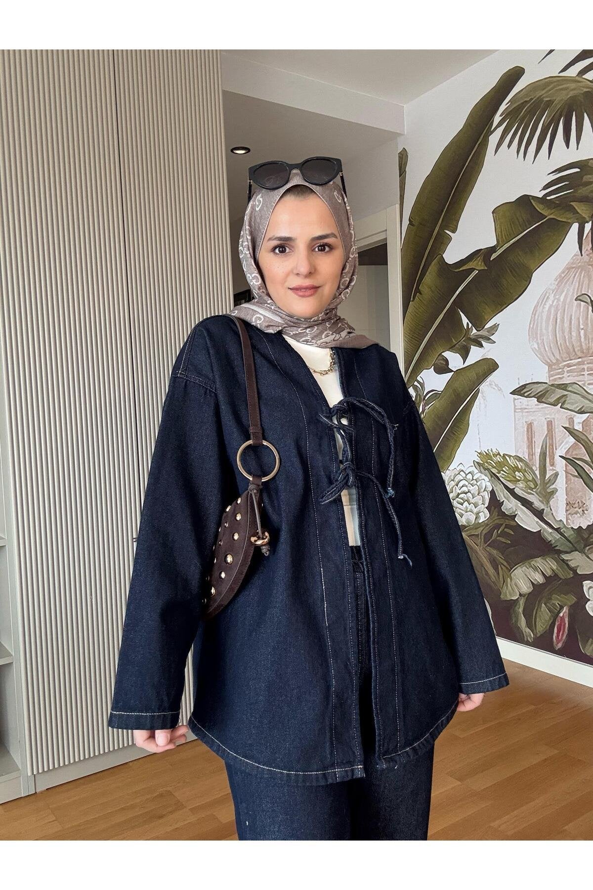 Kurdela ipli Denim Ceket Takım Koyu Mavi
