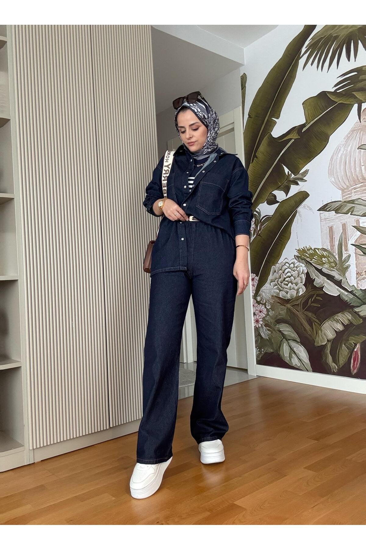 Gömlekli Denim Takım Koyu Mavi