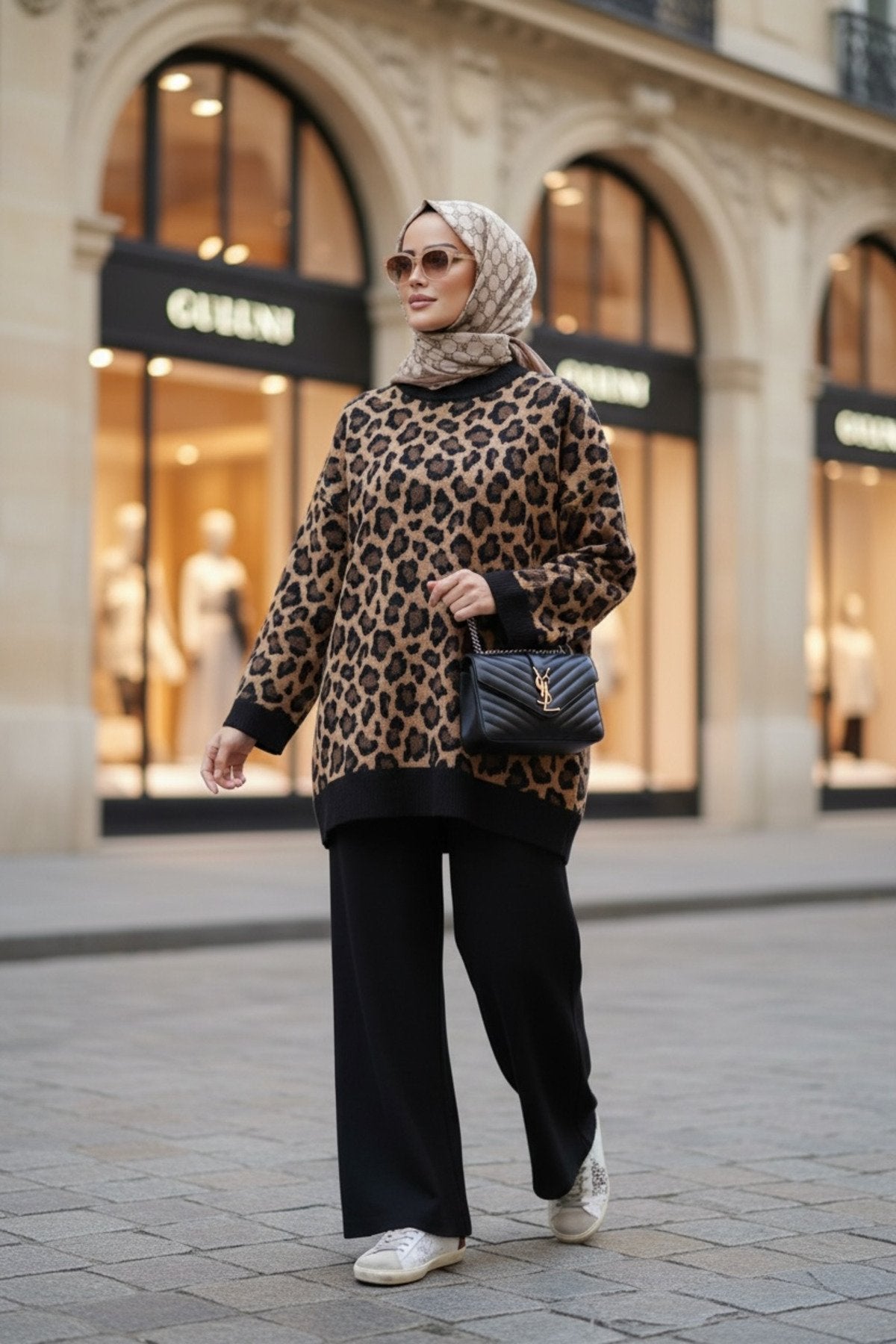 Leopar Desenli Triko Takım kahve