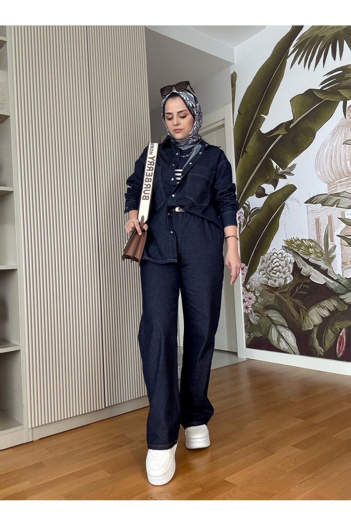 Gömlekli Denim Takım Koyu Mavi