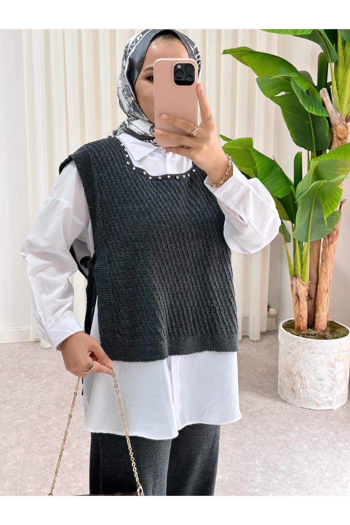 Yelekli Triko 3lü Gömlek Takım Beyaz