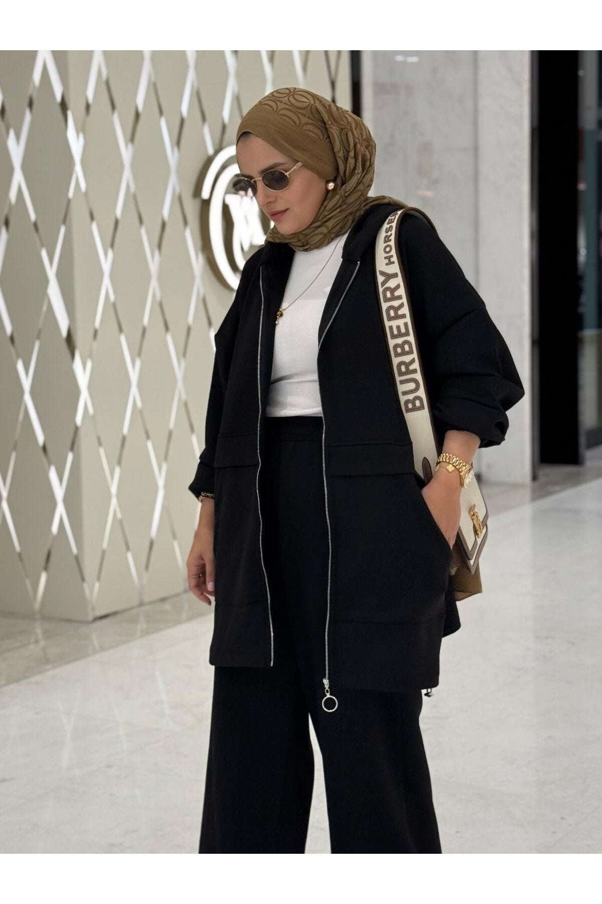 Velvet Modal Kapşonlu İkili Tesettür Takım Acıkahve