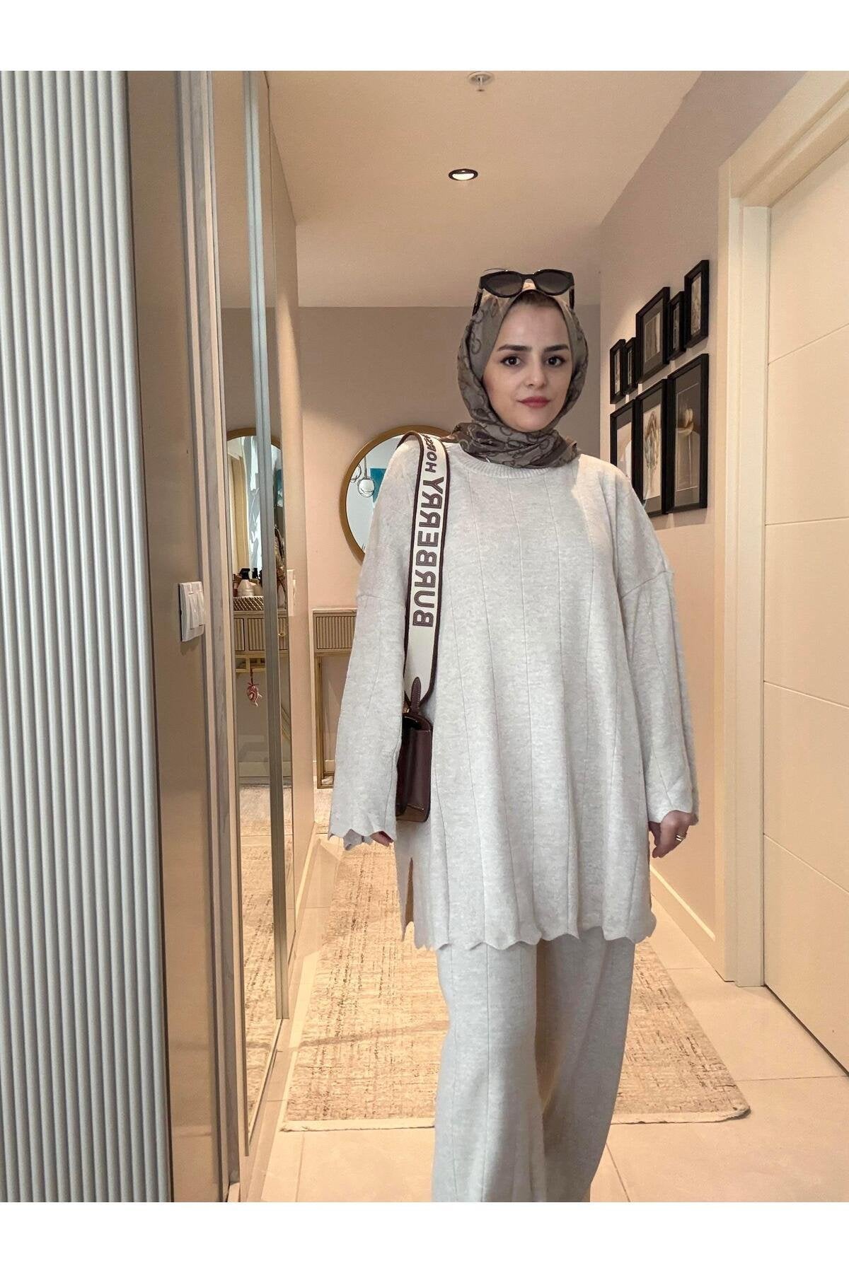 Fitilli Kolyeli Günlük Triko Ikili Takım Bordo