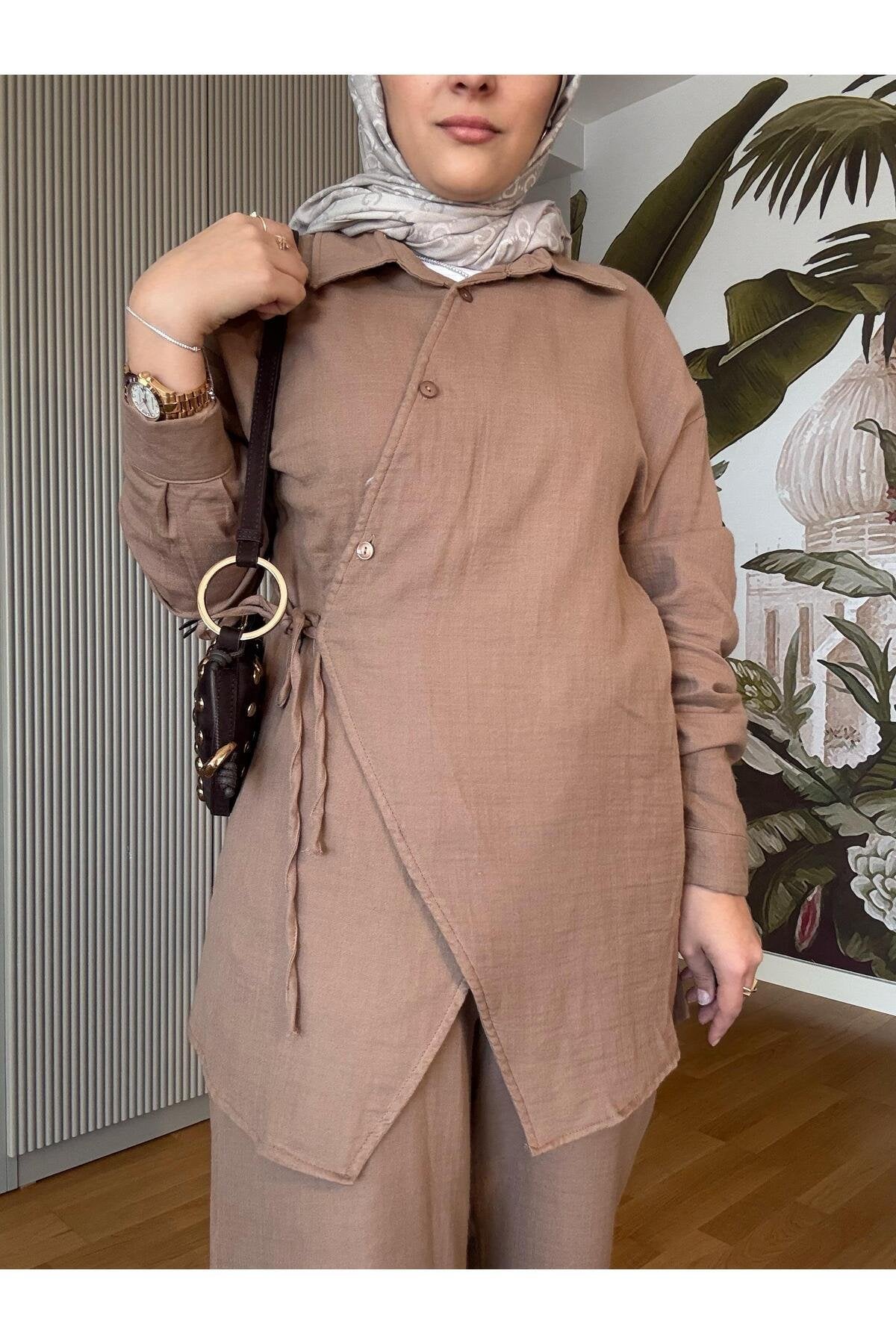 Kimona Müslin Pamuklu Gömlek Takım Siyah