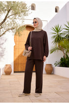 Aluna Modal Pantolonlu Takım | Premium Oversize Rahat Kalıp-Acıkahve