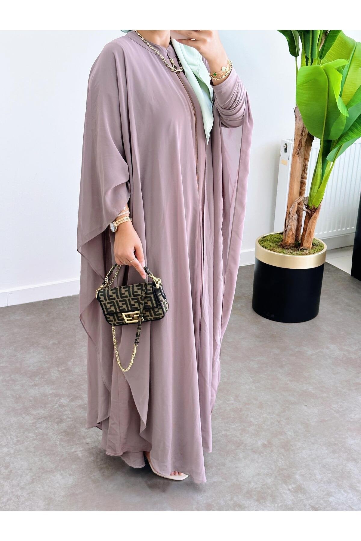 Abaya Fermuarlı  Ferace Şifon - Tül