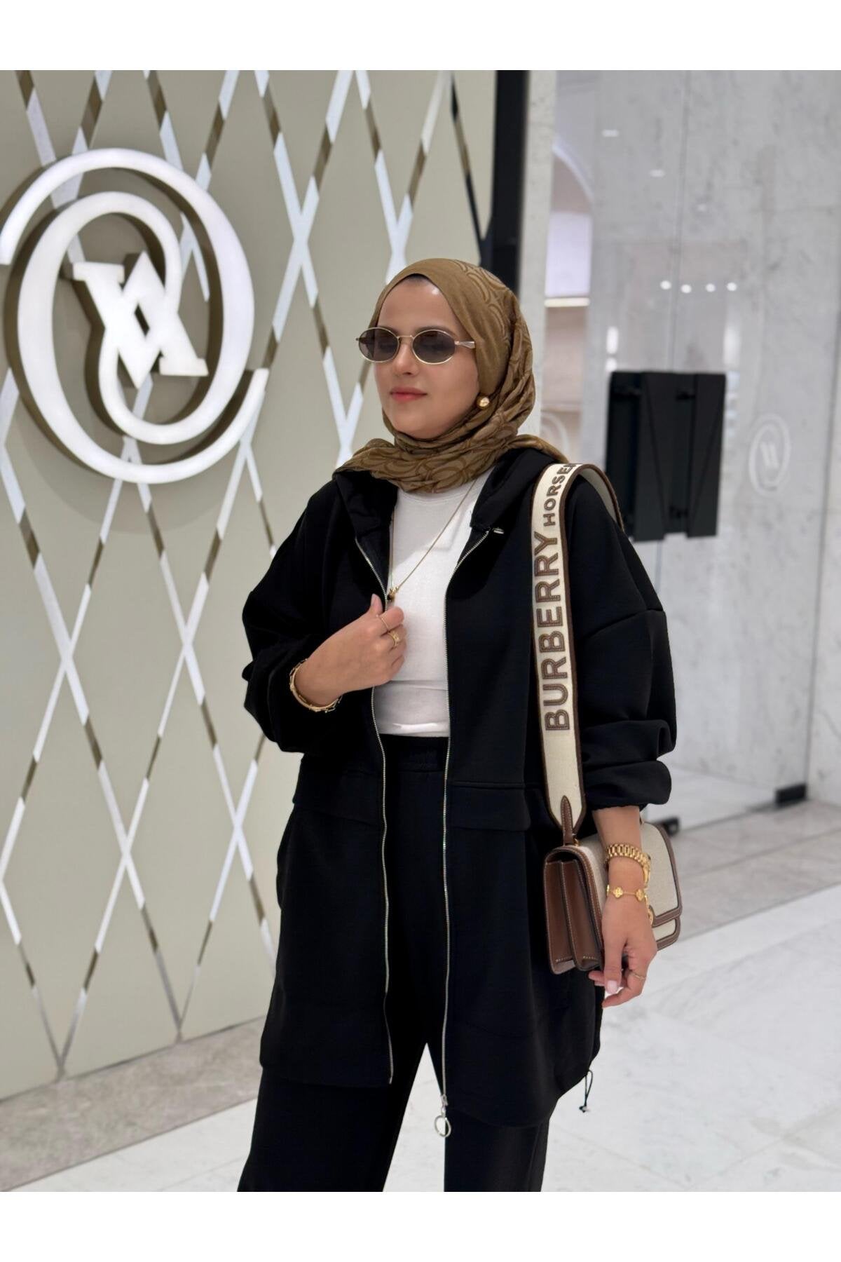 Velvet Modal Kapşonlu İkili Tesettür Takım Acıkahve