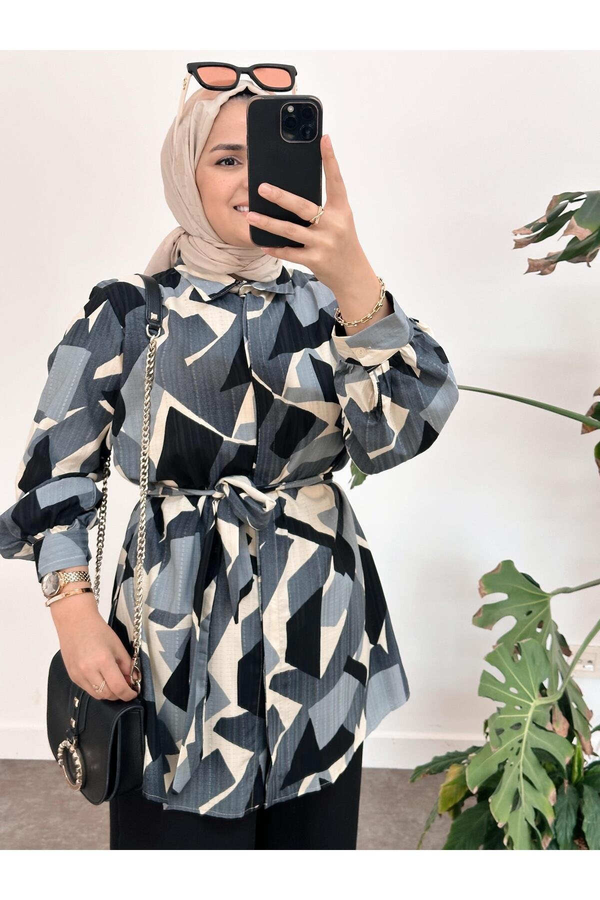Rüya Geometrik Keten Gömlek Takım Yeşil