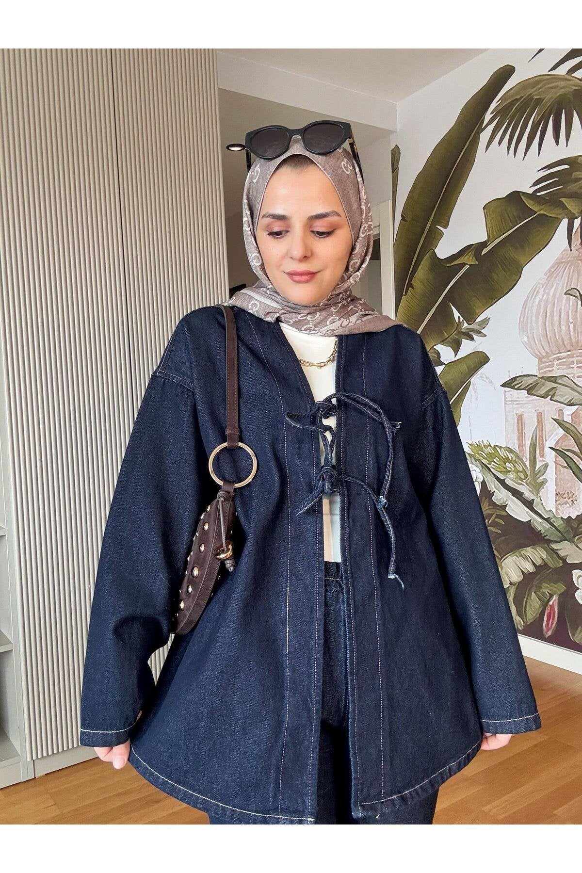 Kurdela ipli Denim Ceket Takım Koyu Mavi