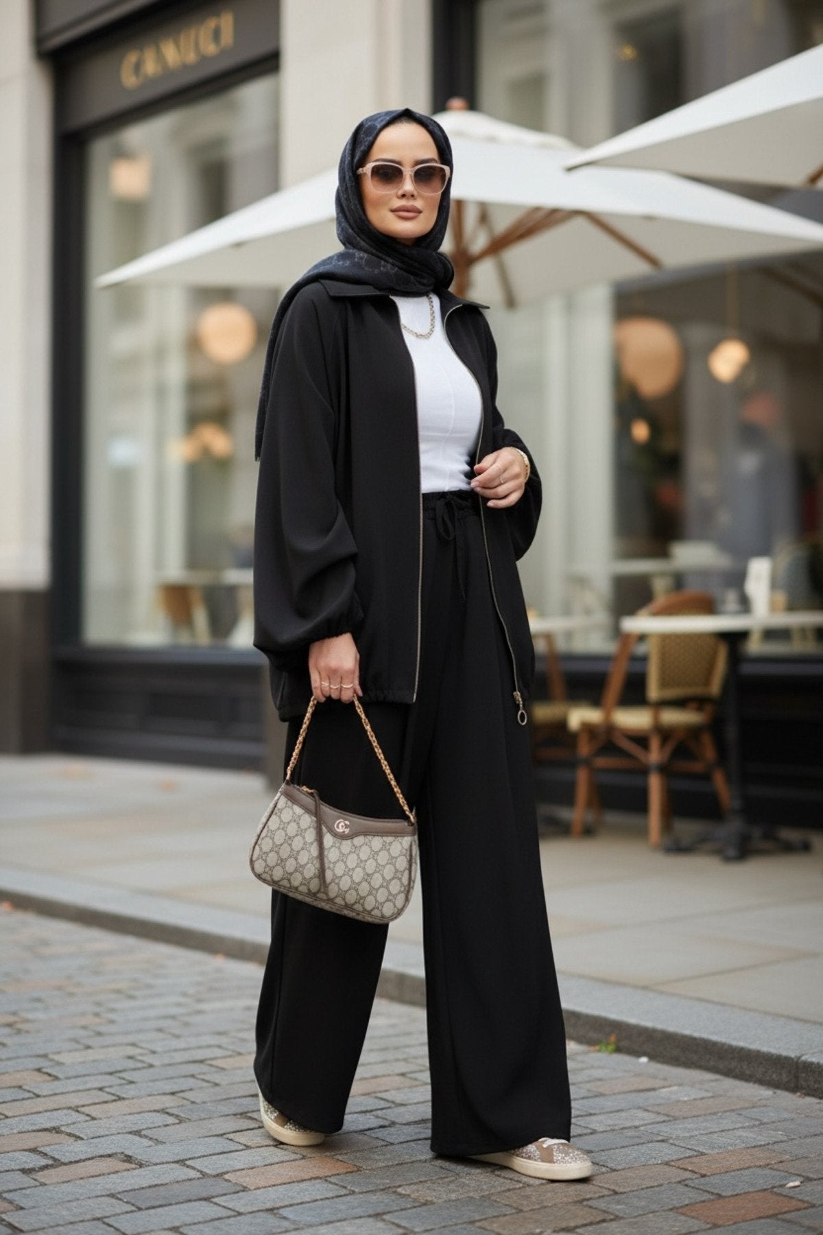 Eleganza Palazzo Fermuarlı İkili Takım – Mevsimlik -36-50 Beden Siyah