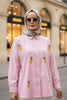 Çizgili Desen Poplin Ananas Nakışlı Gömlek Pembe