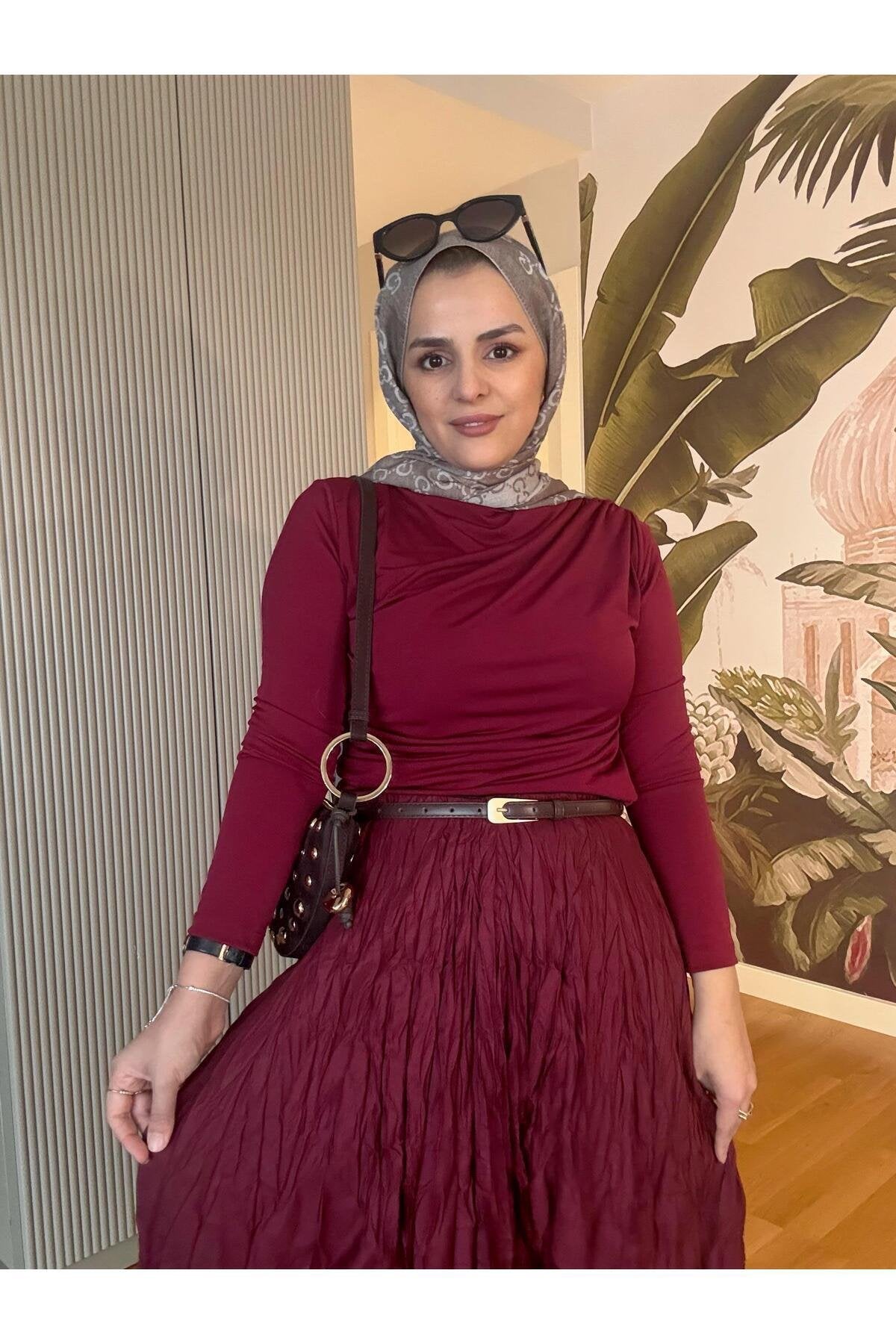 Kırışık Kumaşlı Etekli Takım Lacivert