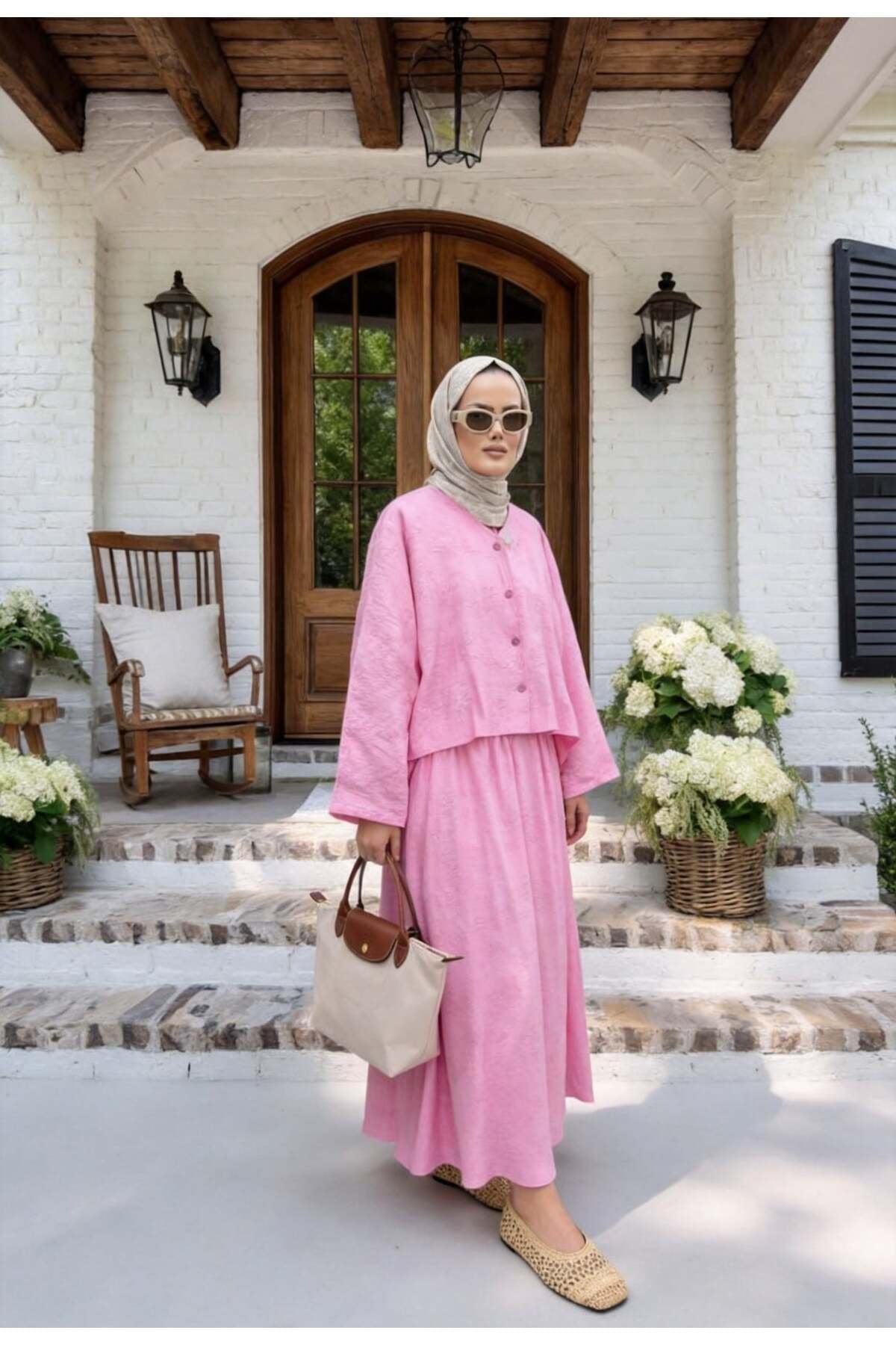 Luna Astarlı Yazlık Etekli Takım –Pembe