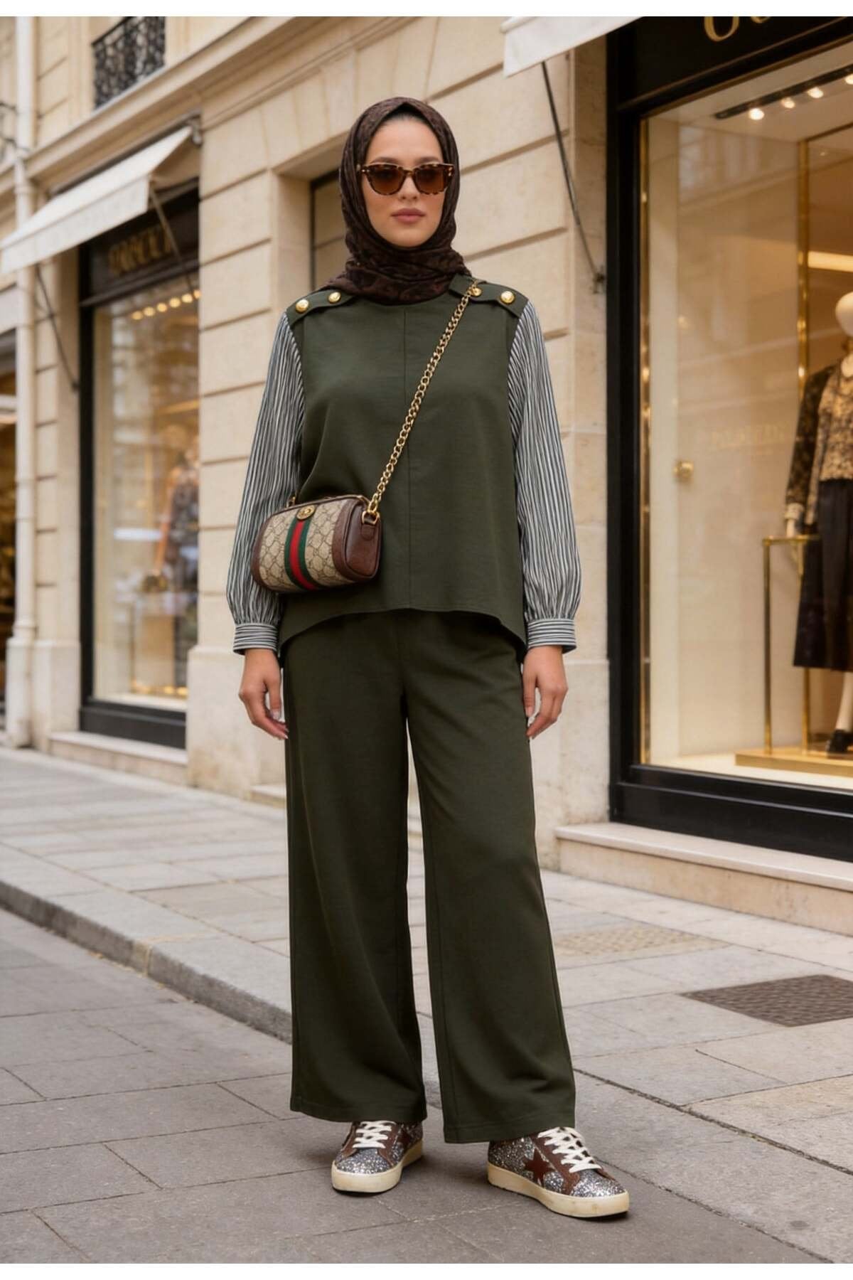 Marina Gömlek Çizgili İkili Takım-Lacivert