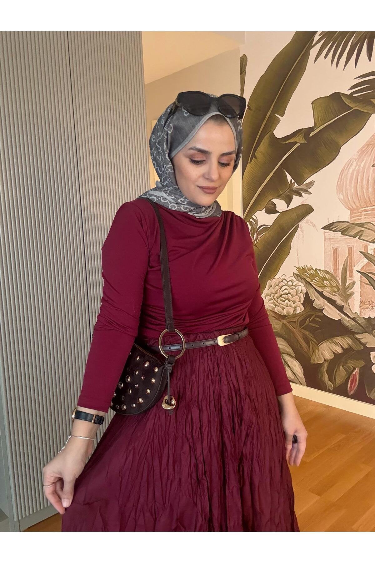 Kırışık Kumaşlı Etekli Takım Lacivert