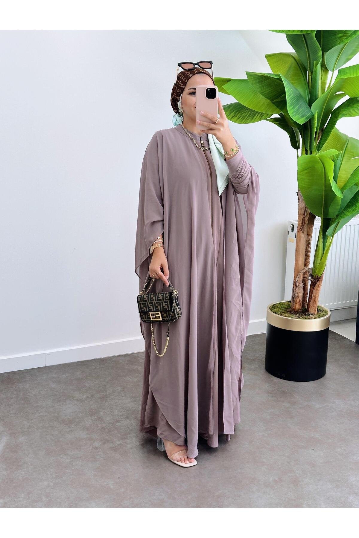 Abaya Fermuarlı  Ferace Şifon - Tül