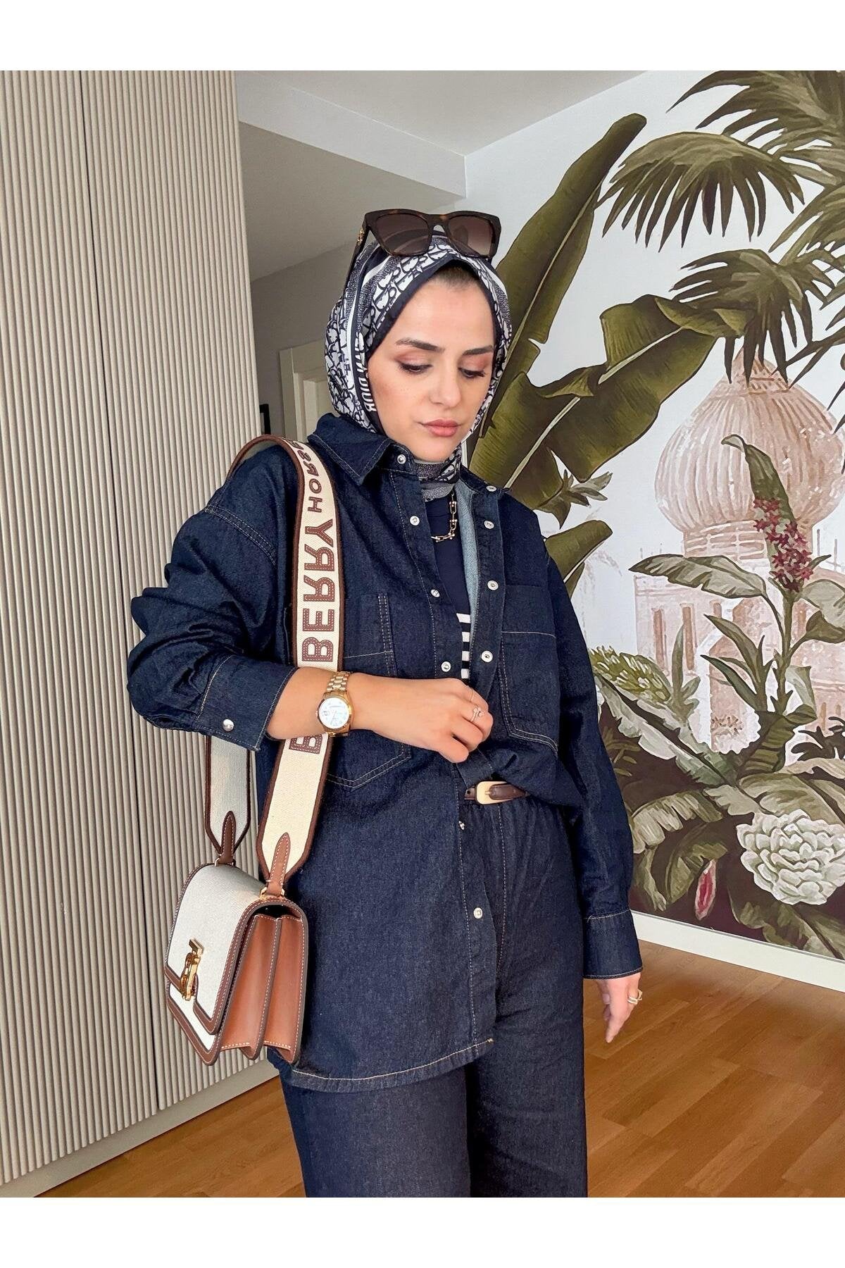 Gömlekli Denim Takım Koyu Mavi