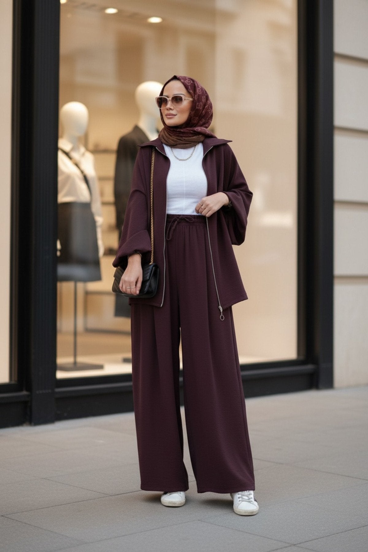 Eleganza Palazzo Fermuarlı İkili Takım – Mevsimlik -36-50 Beden Siyah