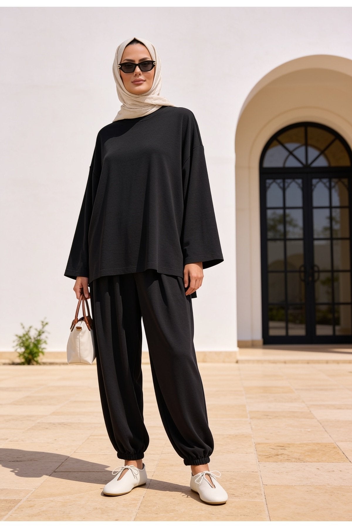 Pike Modal Şalvar Pantolon Model Oversize Takım – Siyah