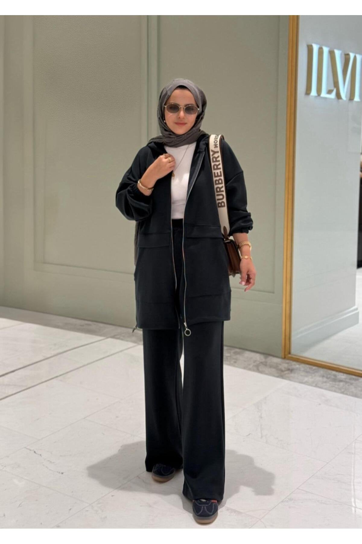 Velvet Modal Kapşonlu İkili Tesettür Takım Acıkahve