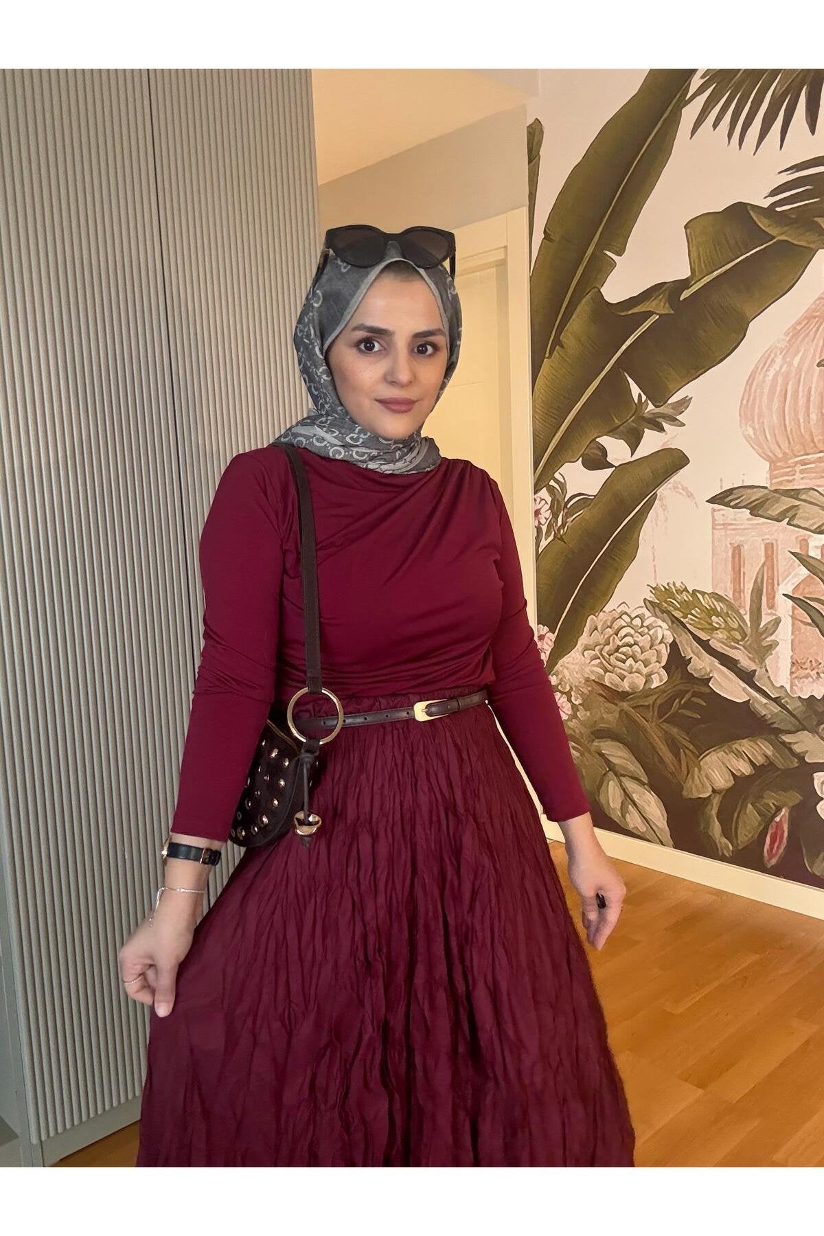 Kırışık Kumaşlı Etekli Takım Lacivert