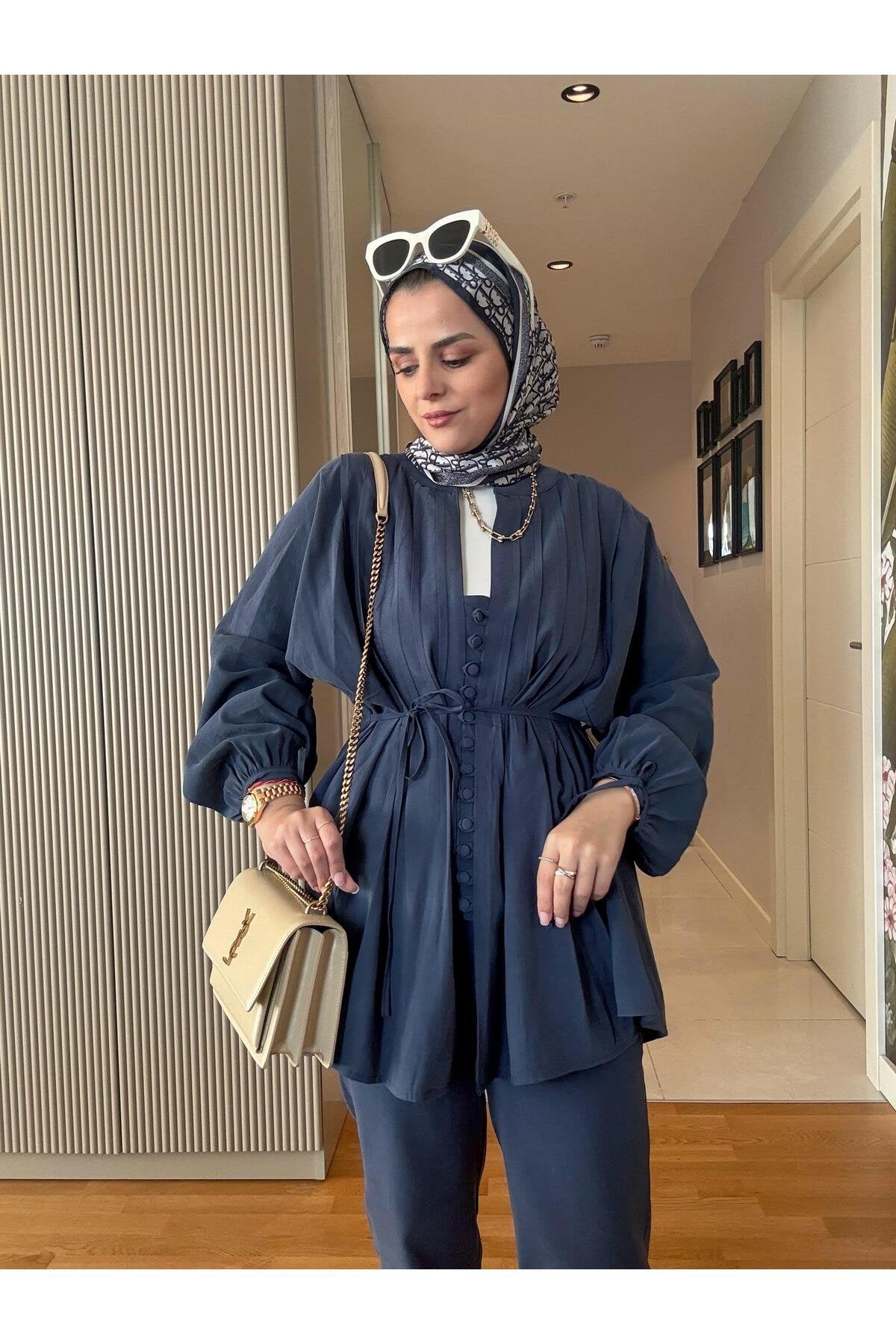 Roza Düğmeli İthal Dokuma Kumaş Gömlekli İkili Takım Bordo