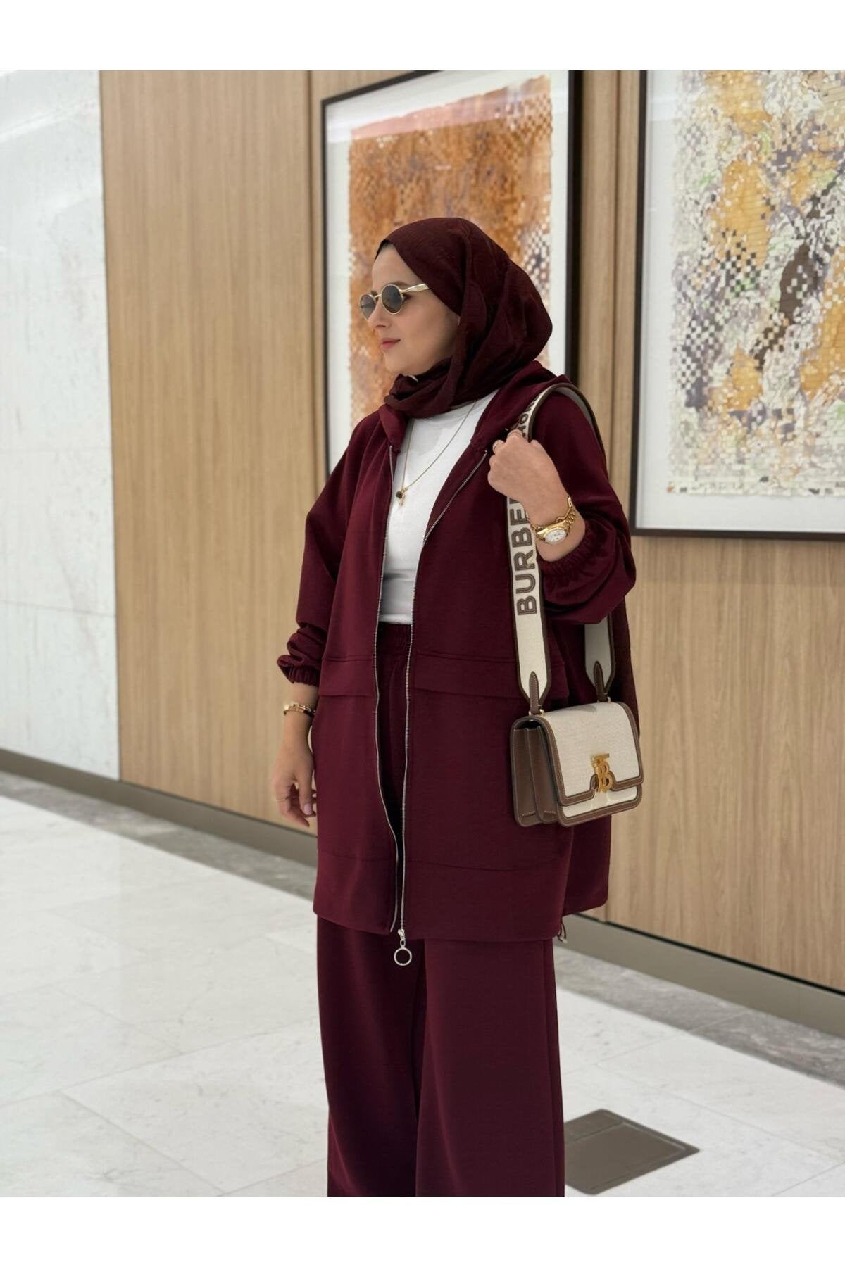 Velvet Modal Kapşonlu İkili Tesettür Takım Acıkahve