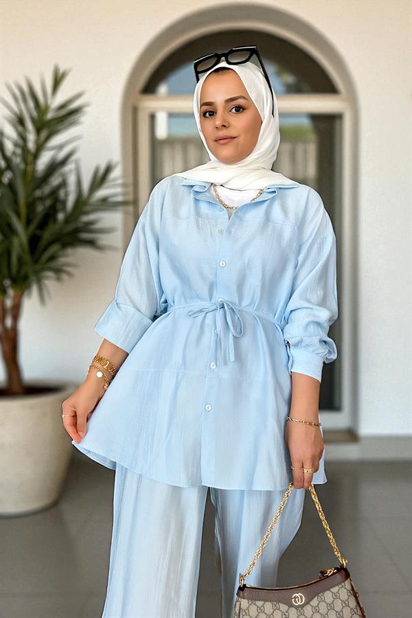 Çilek Keten Gömlekli Yazlık Takım – Cepli Pantolonlu Rahat Şıklık (36-48 Beden) Bebemavisi