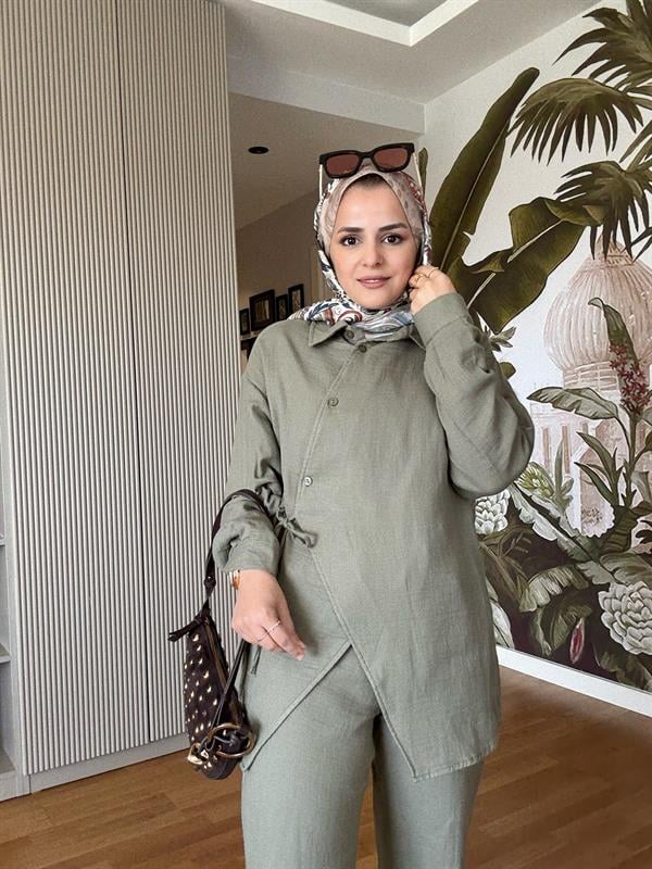 Kimona Müslin Pamuk Gömlek Takım Yeşil