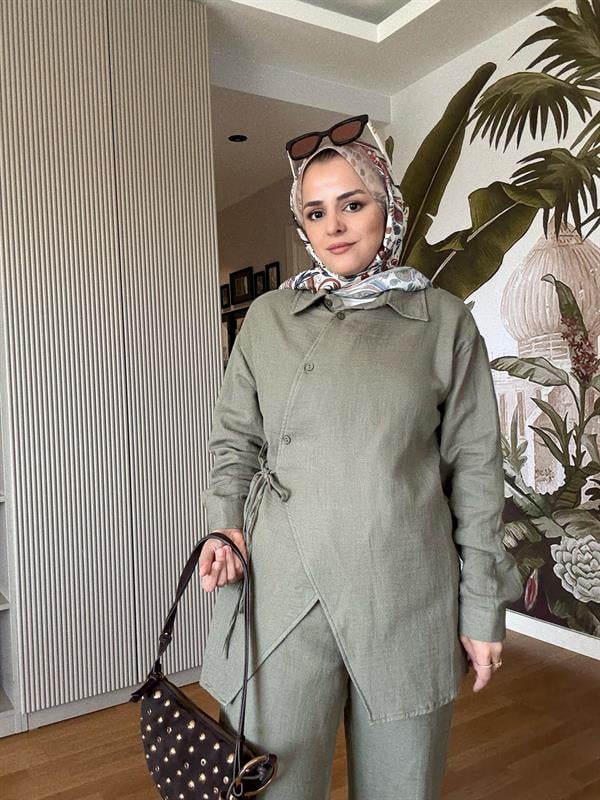Kimona Müslin Pamuk Gömlek Takım Yeşil